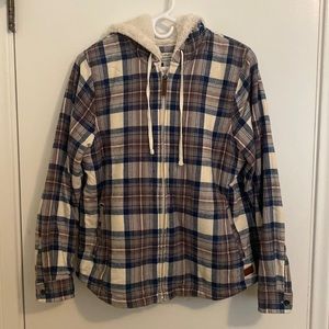 L.L Bean Relaxed fit plaid zip sweater